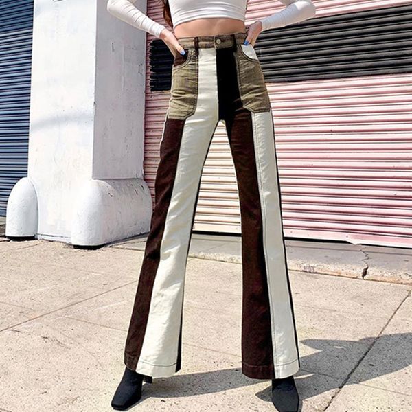 

women's jeans y2k chic brown high waist trousers women punk pocket patchwork flared pants harajuku street autumn streetwear lfwz, Blue