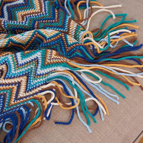 

blankets knitted blanket household soft bohemian striped fluffy sofa bed decoration