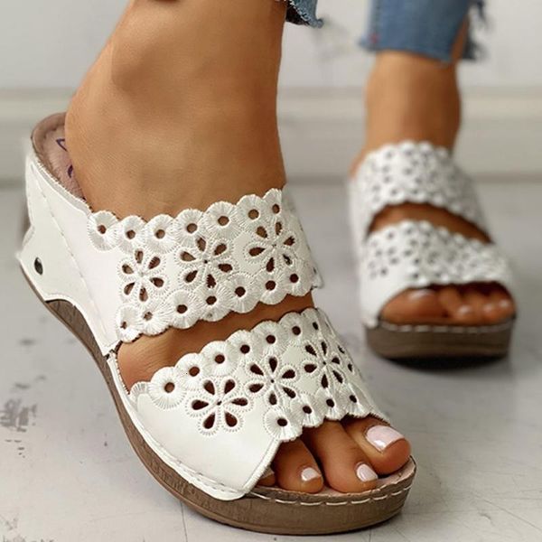 

slippers summer womens leisure comfortable walking hollow high heels wedges sandal women shoes woman office slingback zoyv, Black