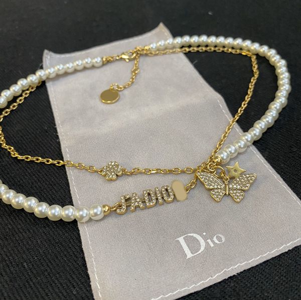 

21 new full diamond butterfly letter necklace, Silver