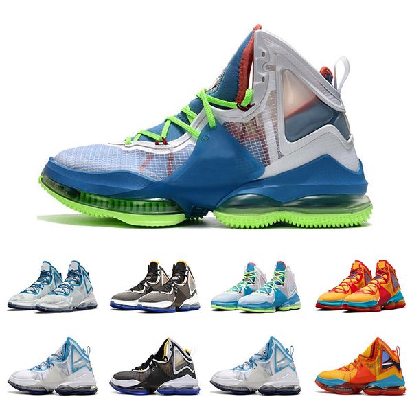 

lebrons 19 men basketball shoes 19s bred neon green blue dutch blue tune squad black red running sneakers sports trainers size 7-12