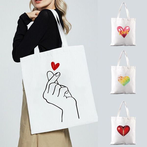 

storage bags ladies shopping bag simple love pattern environmental protection foldable reusable shoulder messenger handbag