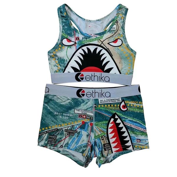 

ethikaeuropean and american yoga clothes digital printed vest shorts suit bikini sports back fitness