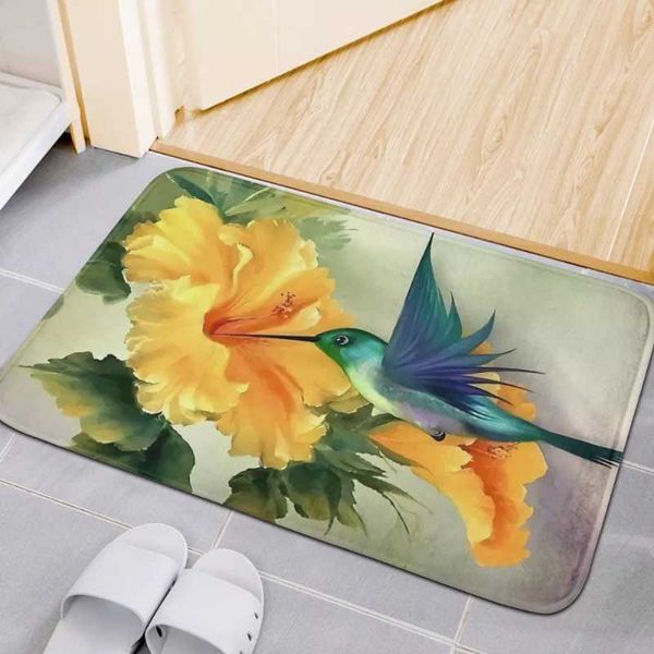 

carpets hummingbird picking flowers entrance doormat indoor floor carpet rugs funny anti-slip kitchen door mat for home decorative