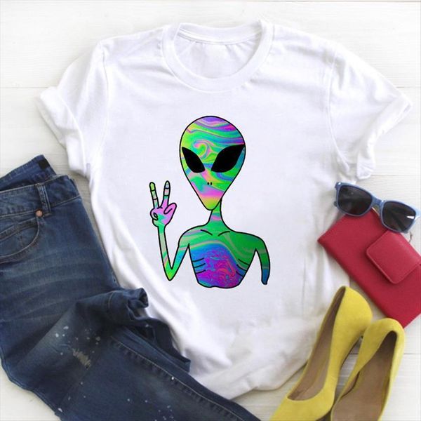

ufo cartoon cute trend clothing womens t shirt print summer tee clothes graphic, White