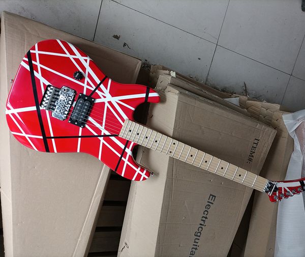 

6 strings left handed red striped electric guitar with maple fretboard