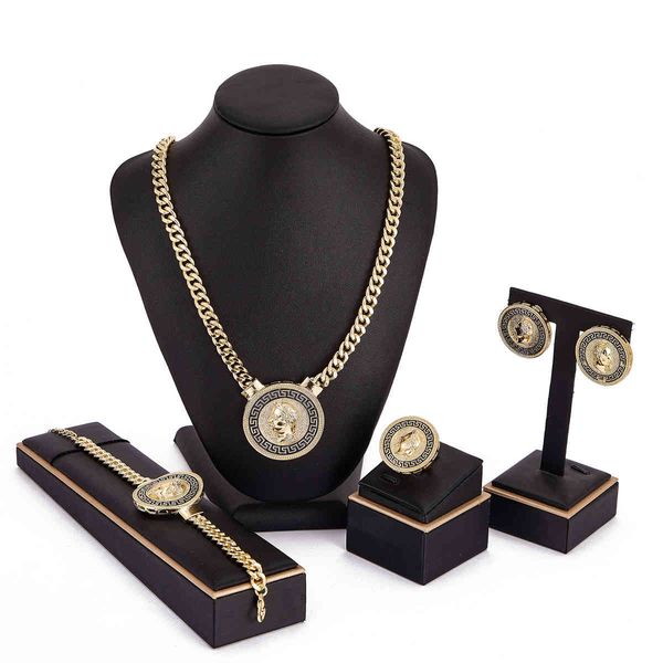 

2021 june wedding afirca for women fashion coin shaped portrait alloy jewelry sets, Silver