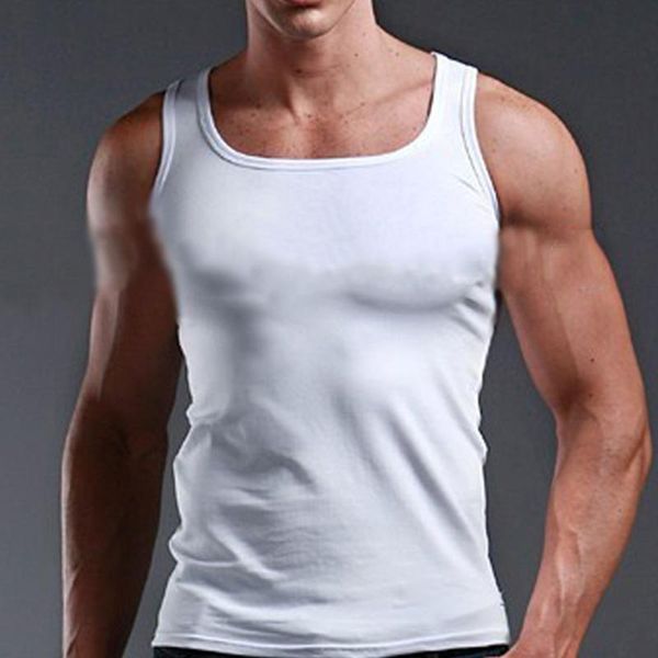 

men' tank sports casual bodybuilding fitness muscle sleeveless singlet vest underwear solid undershirts, White;black