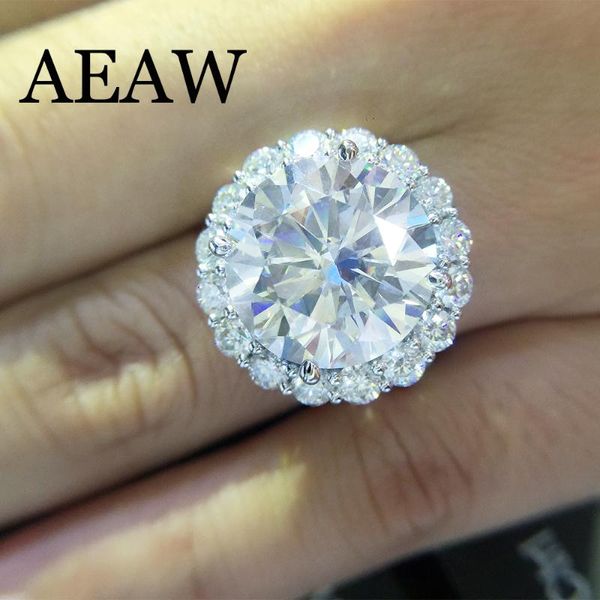 

cluster rings aeaw 10k white gold or silver 8ct 5 diameter gh color moissanite wedding engagement ring for women solitare, Golden;silver