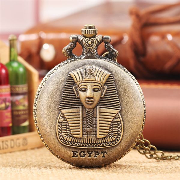 

steampunk egyptian pharaoh design pocket watch men women quartz analog watches arabic number dial 80cm necklace chain retro clock gift, Slivery;golden
