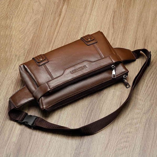 

new double pu leather small waist outdoor travel men's messenger bag