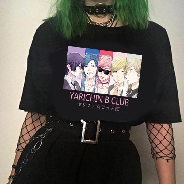 

men's t-shirts anime yarichin b club printed short sleeve men women harajuku funny clothes, White;black