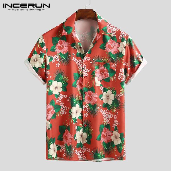 

men's casual shirts summer men hawaiian shirt streetwear flower printed 2021 breathable blouse short sleeve lapel mens beach incerun, White;black
