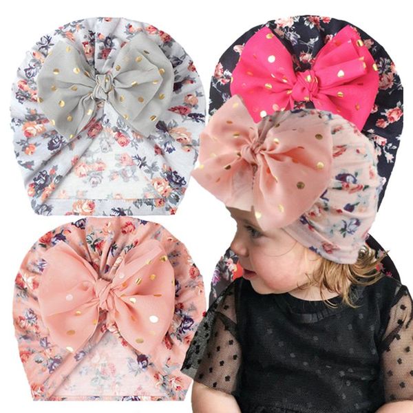 

caps & hats 2021 floral print baby hat kids bow cap born girls pography props spring autumn modis beanie turban infant head wear, Yellow
