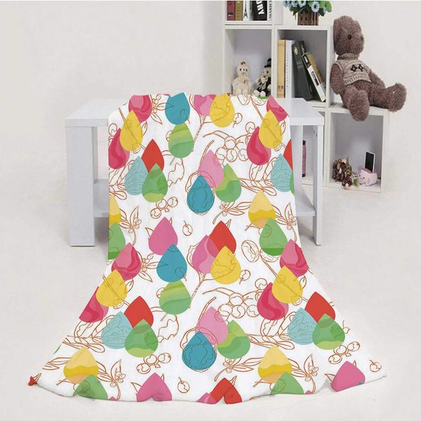 

abstract,throw blanket soft fuzzy microfiber sofa couch blanket color droplets with cherry branches leaves curved lines autumn