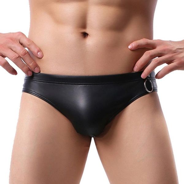 

underpants mens lingerie g-string thongs underwear low rise bikini black faux leather t-back briefs breathable thong, Black;white