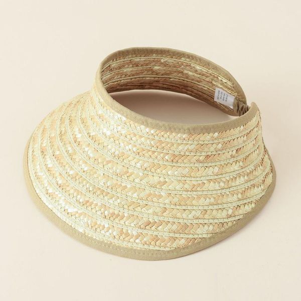 

wide brim hats summer outdoor protective straw sun hat empty sports wind grass woven solid matching play big eaves #t1p, Blue;gray