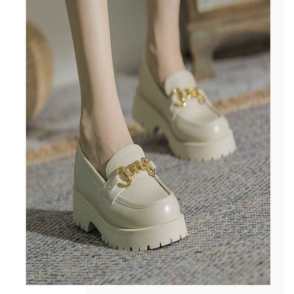 

dress shoes leather women's all-match thick-soled single loafers waterproof platform mary jane black white