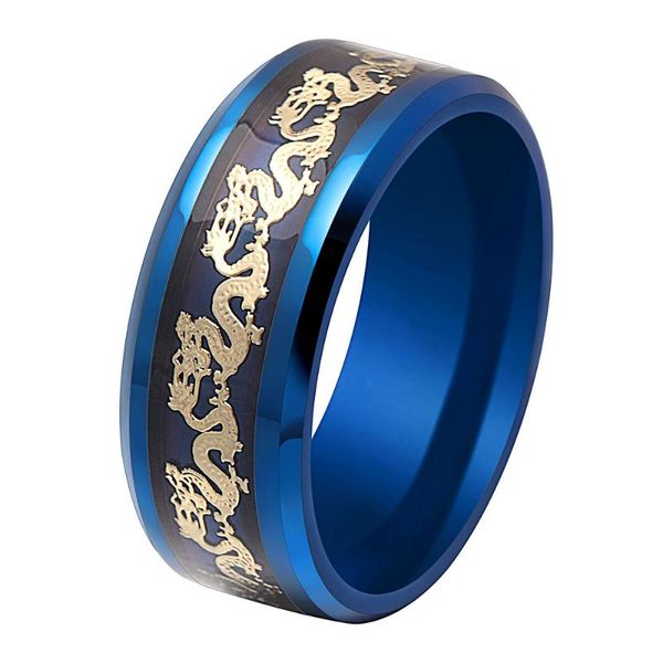 

cluster rings ufooro blue/black gold national style titanium steel promise ring for women men wedding filled chinese-long jewelry, Golden;silver