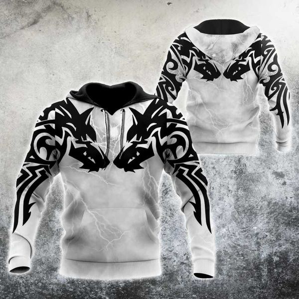 

men's hoodies & sweatshirts tribal tattoo fenrir wolf 3d printed hoodie for men/women harajuku fashion retro hooded sweatshirt casual j, Black