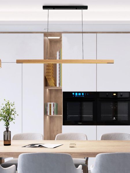 

pendant lamps nordic modern minimalist personality one-word wooden long bar study designer dining room chandelier