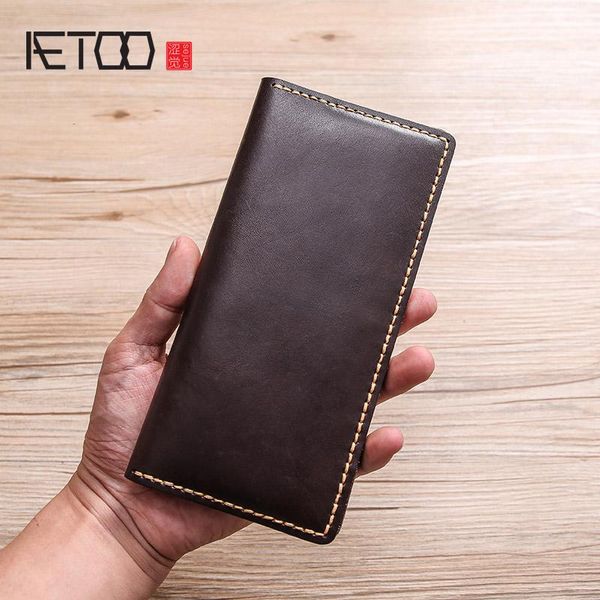 

leather long wallet, men's thin pure vegetable tanned wallet wallets, Red;black