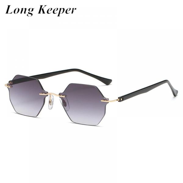 

sunglasses trendy small rimless men women brand designer retro polygon square sun glasses male punk eyewear lunette de soleil, White;black