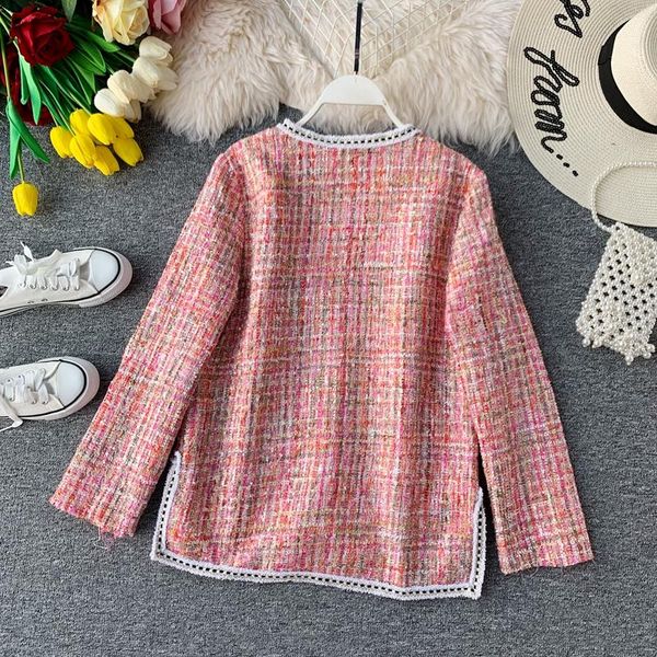 

wool blend coat women's winter 2021 autumn fashion elegant mother high collar plaid slim long tweed female xl trench coats, Tan;black