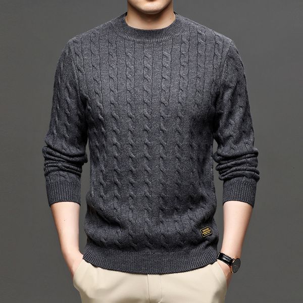 

winter round neck thickened warm sweater men's solid color busins casual, Black