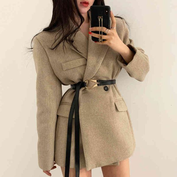 

jacket autumn winter women short coat with belt long sleeve thick turn-down collar double breasted minimalist korean ladies jacket f5ol ul9l, Black;brown