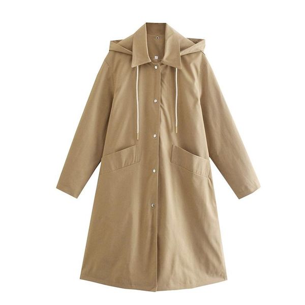 

women's trench coats mesttraf women 2021 fashion solid color hooded coat vintage long sleeve casual loose pocket windbreaker streetwear, Tan;black