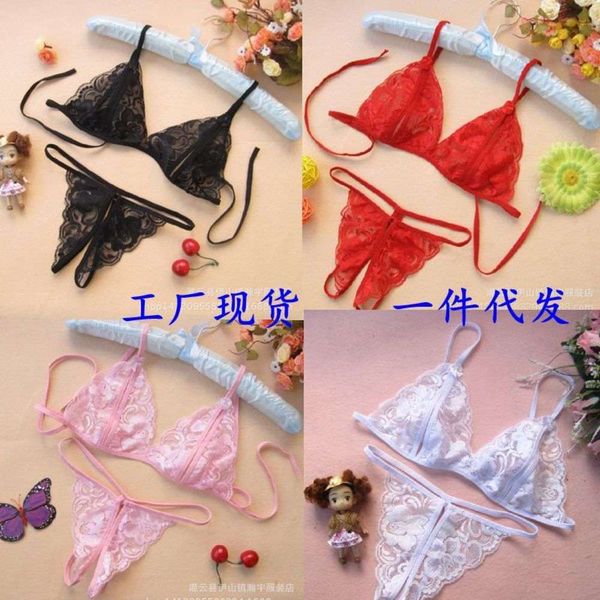 

underwear three-point open crotch breast bra suit garter girlie, Black;white