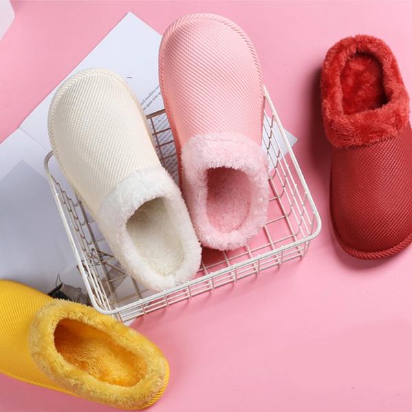 

slippers lovers's winter plush waterproof home women's household casual slides men's fashion warm suede soft eva 2021, Black