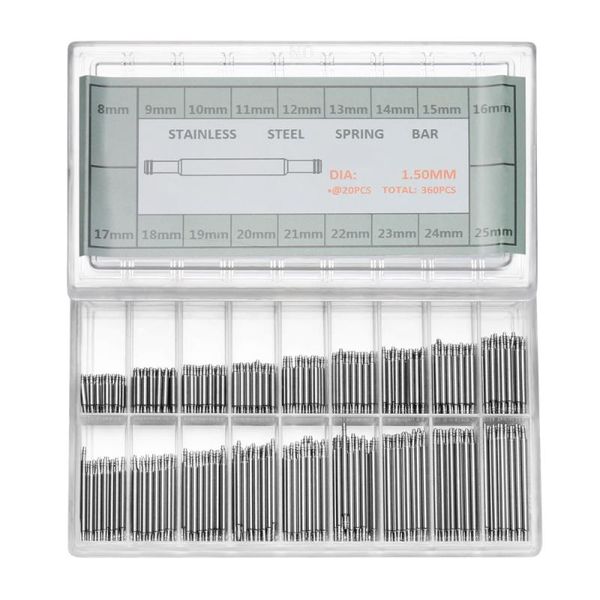 

repair tools & kits ueetek 360pcs stainless steel watch band strap link pin spring bars in 18 different sizes - 8mm-25mm (silver)