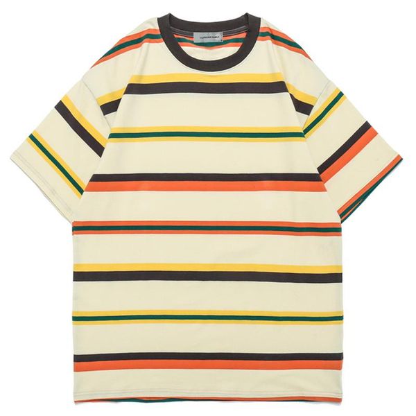

men's t-shirts mens color block stripe print t shirts hip hop casual short sleeve 2021 summer oversize 100%cotton couple tshirt, White;black