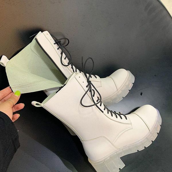 

boots ankle for women chunky heel platform winter street style shoes woman botas mujer 2021, Black