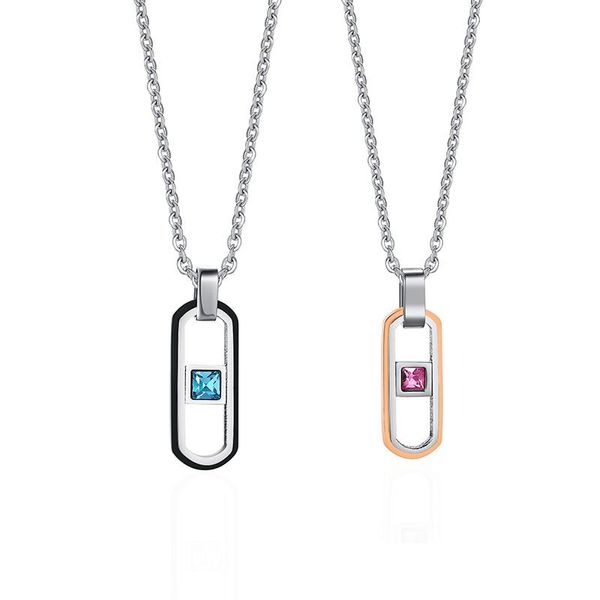 

pendant necklaces oval cubic zirconia cz necklace for couples paperclip design anniversary gift women men, Silver