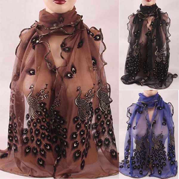 

scarves women chic peacock scarf long soft wrap vintage stylish shawl, Blue;gray