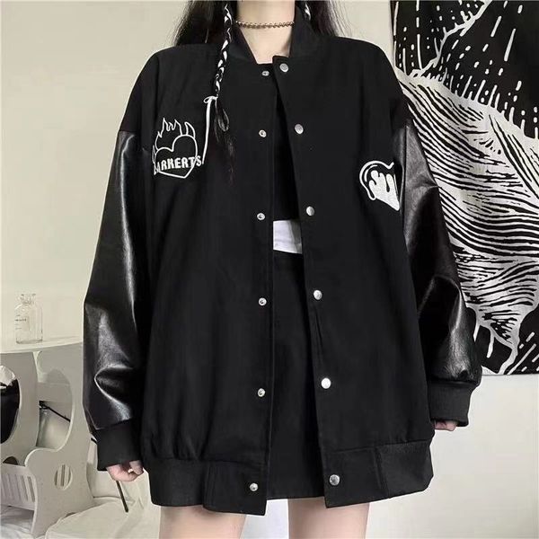 

women's jackts jaqutas fmininas d primavra outono, uniform bisbol prto com stampa solta stilo corano stilo harajuku dtvi, Black;brown
