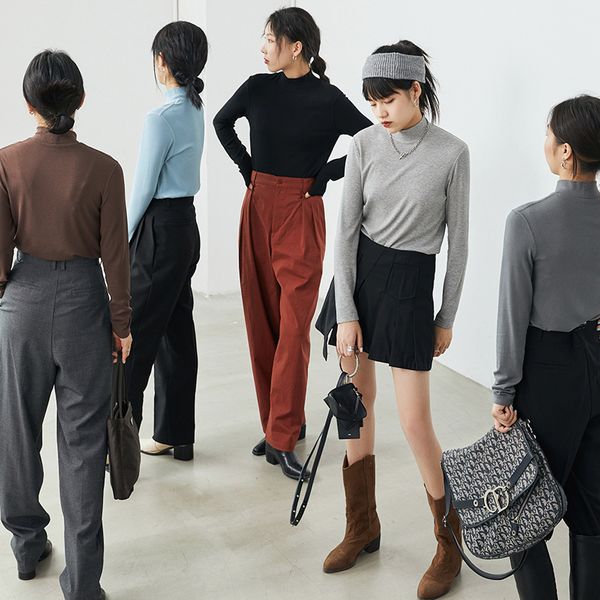 

tees t-shirt early autumn long sleeve t-shirt women's inner 2021 national magazine t korean version thin thread cotton bottomed shirt, White