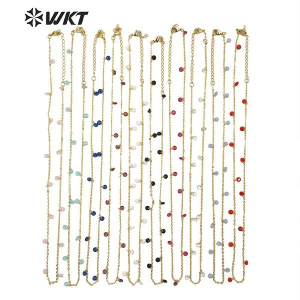 

wt-n1203 wkt multicolor optional crystal beads chain and necklace in gold electroplated for women findings chains, Silver