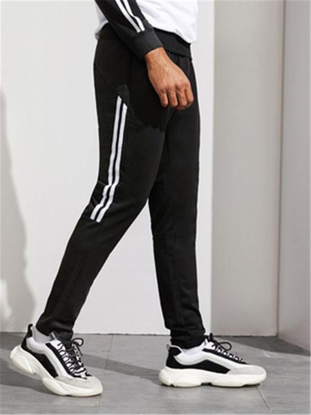 

mens side stripes pants fashion trend patchwork pocket casual trousers designer male autumn teenager loose sports drawstring sweatpants, Black
