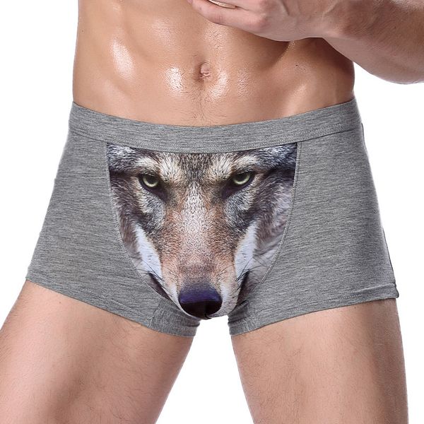 

printed wolf eagle men's panties middle waist boxer, Black;white