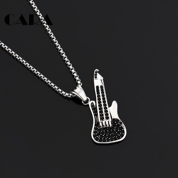 

arrival retro stainless steel gitar necklace pendant mens hip hop rapper musician for jewelry cagf0359 necklaces, Silver