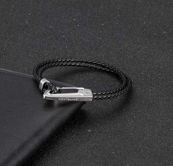 

link, chain men bracelets stainless steel leather bangle fashion jewelry, Black