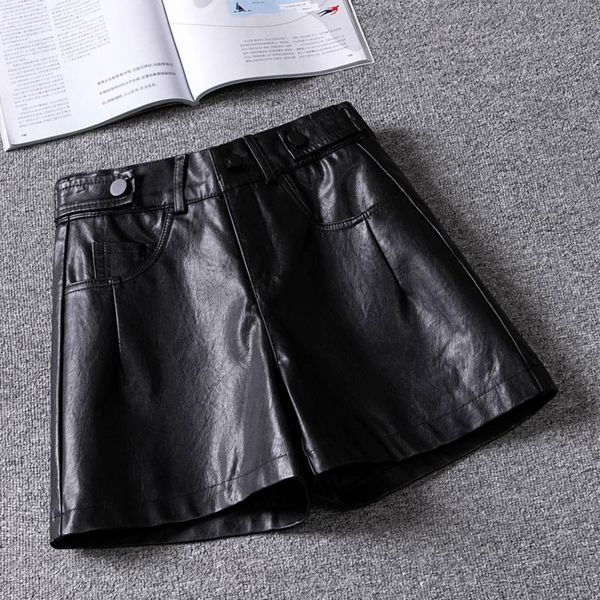

women's shorts pu leather high waist spring and autumn 2021 winter loose-fitting european overalls casual all-matching, White;black