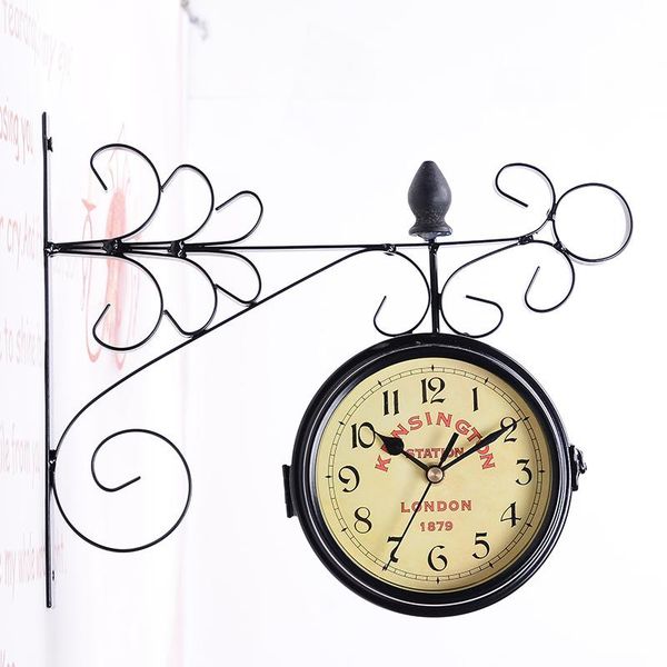 

wall clocks creative vintage mediterranean style two wrought iron metal craft double sided home decor