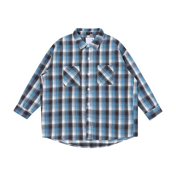 

2021 summer men women plaid blouses shirts loose long sleeve pockets female casual street shirt clothes, White;black