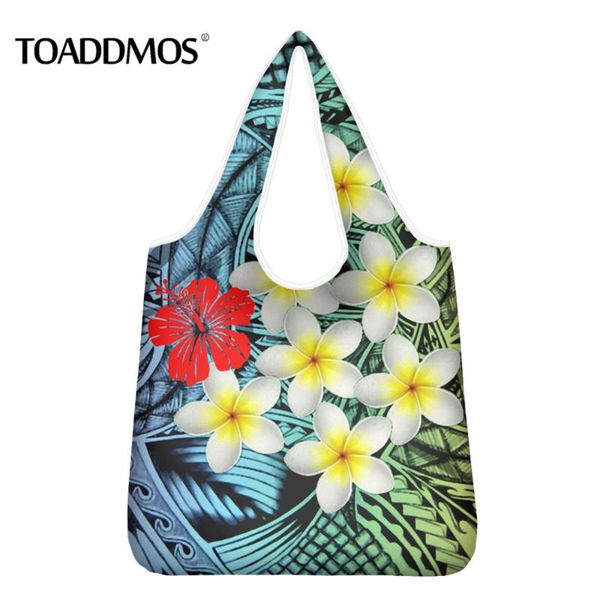 

storage bags toaddmos shopper bag polynesian traditional tribal plumeria pattern fashion kitchen foldable mom shopping reusable