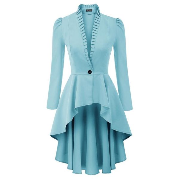 

women's jackets summer coats women high-lo hem coat steampunk long puff sleeve stand collar v-neck solid color pleated retro clothes cl, Black;brown